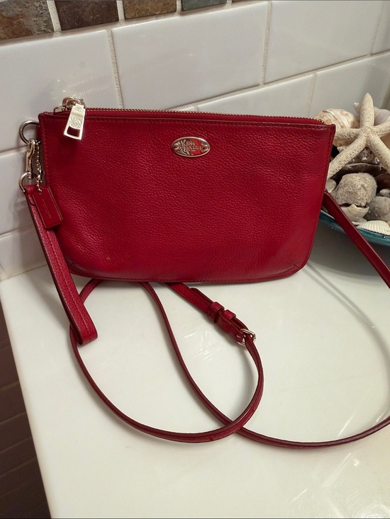 Coach Handbags - Coach Red Leather Crossbody Bag with Gold Accent